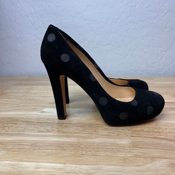 Kate Spade NY Heels Womens 9B Black Pumps Suede Shimmer Polka Dot Italy Made - Picture 2 of 11